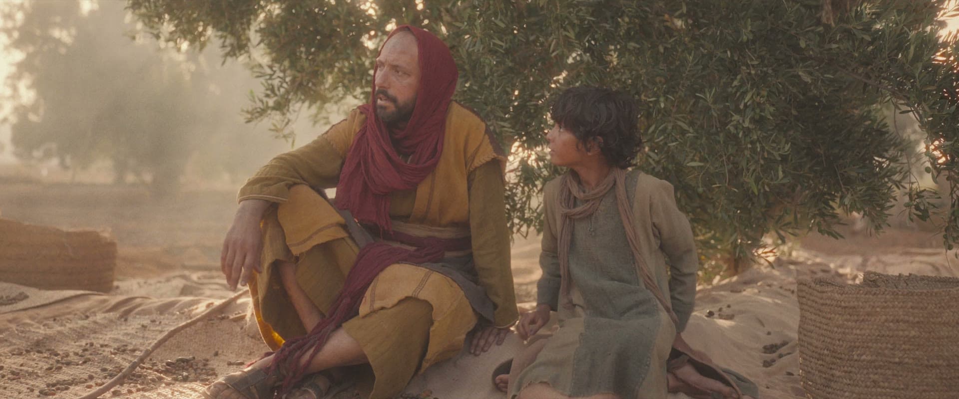 A father and son at the olive harvest — a still from the film